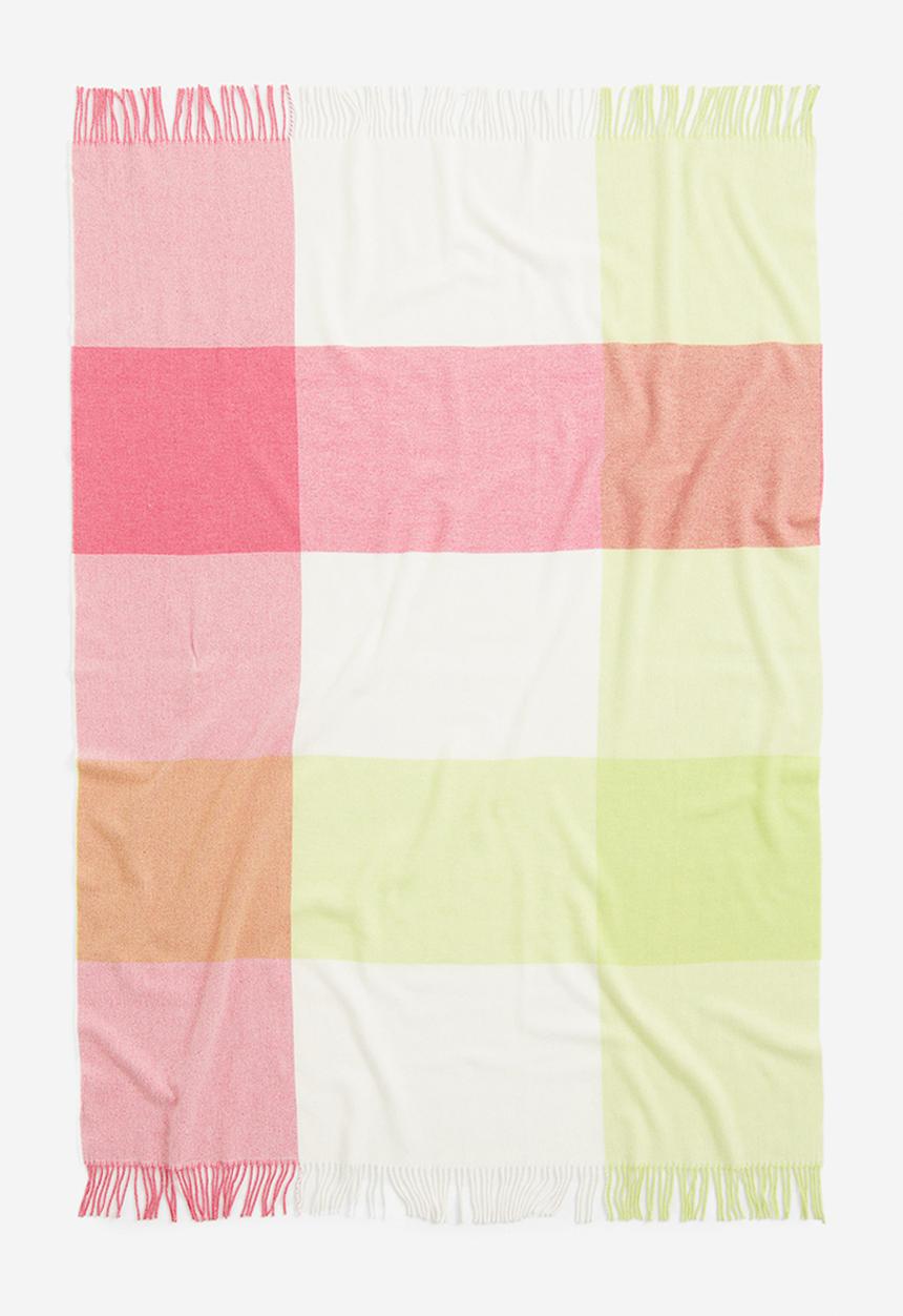 H&M - Wool-blend blanket - Lime green Checked