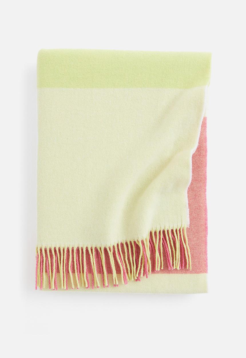 H&M - Wool-blend blanket - Lime green Checked