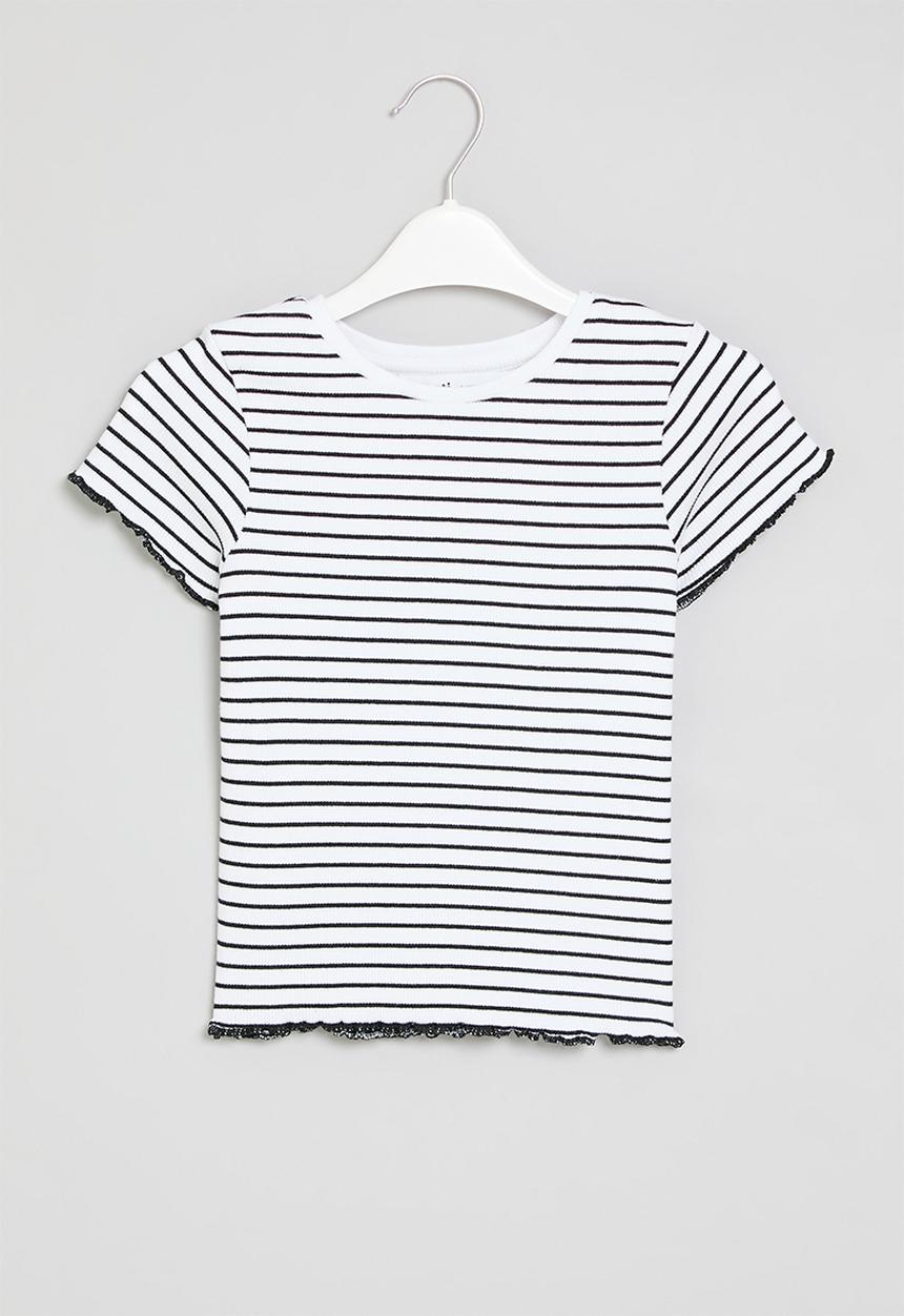 MINOTI - Stripped rib T-shirt - black & white