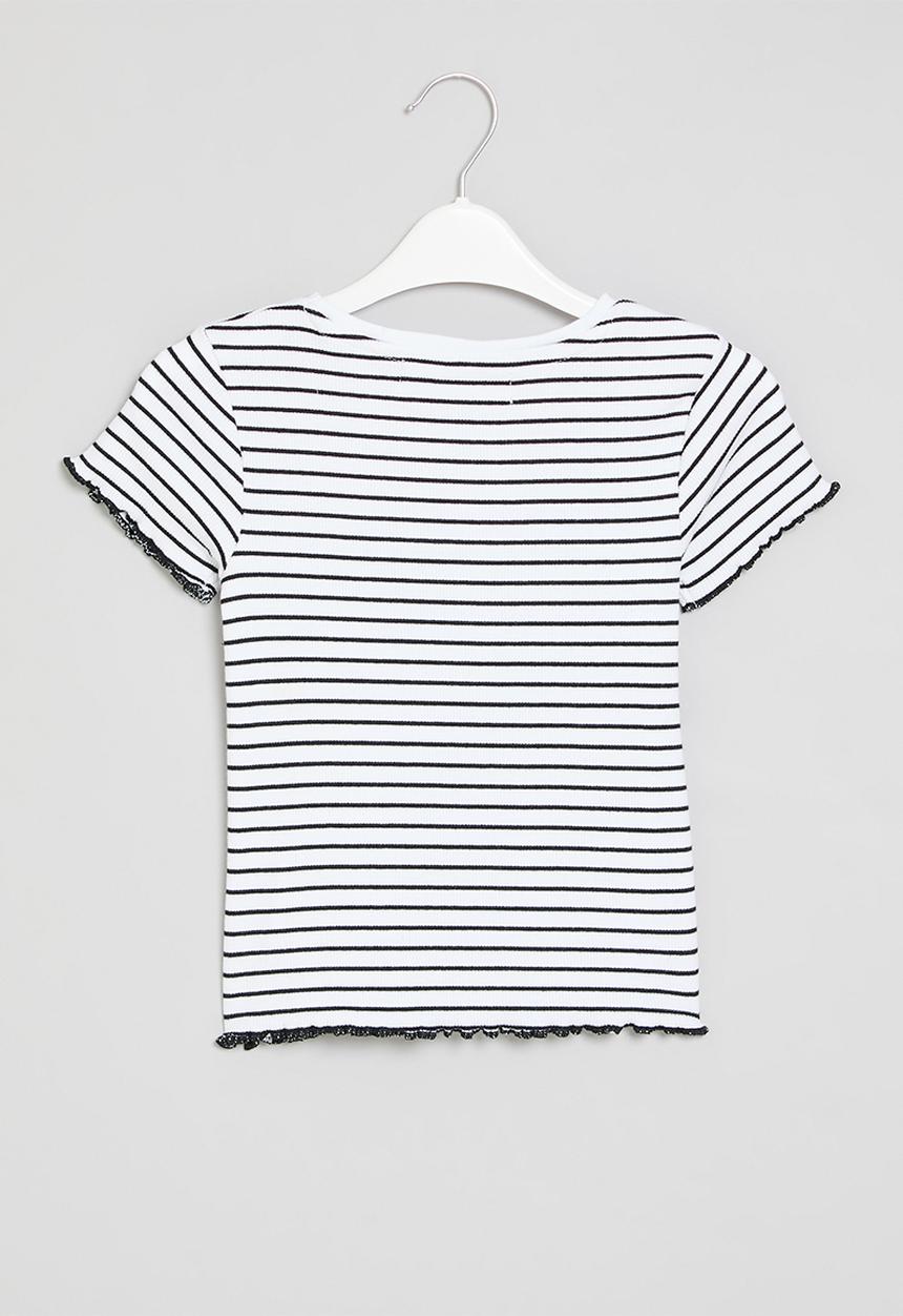 MINOTI - Stripped rib T-shirt - black & white