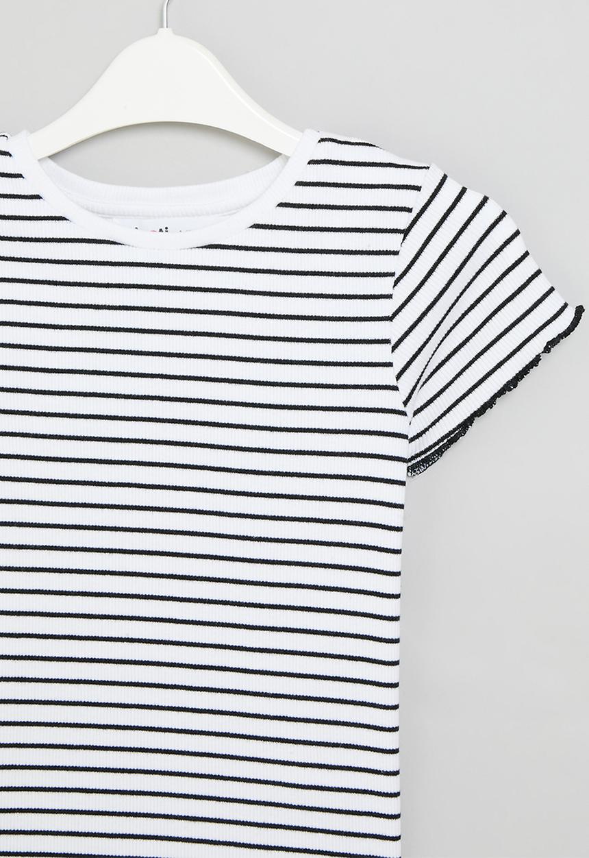 MINOTI - Stripped rib T-shirt - black & white