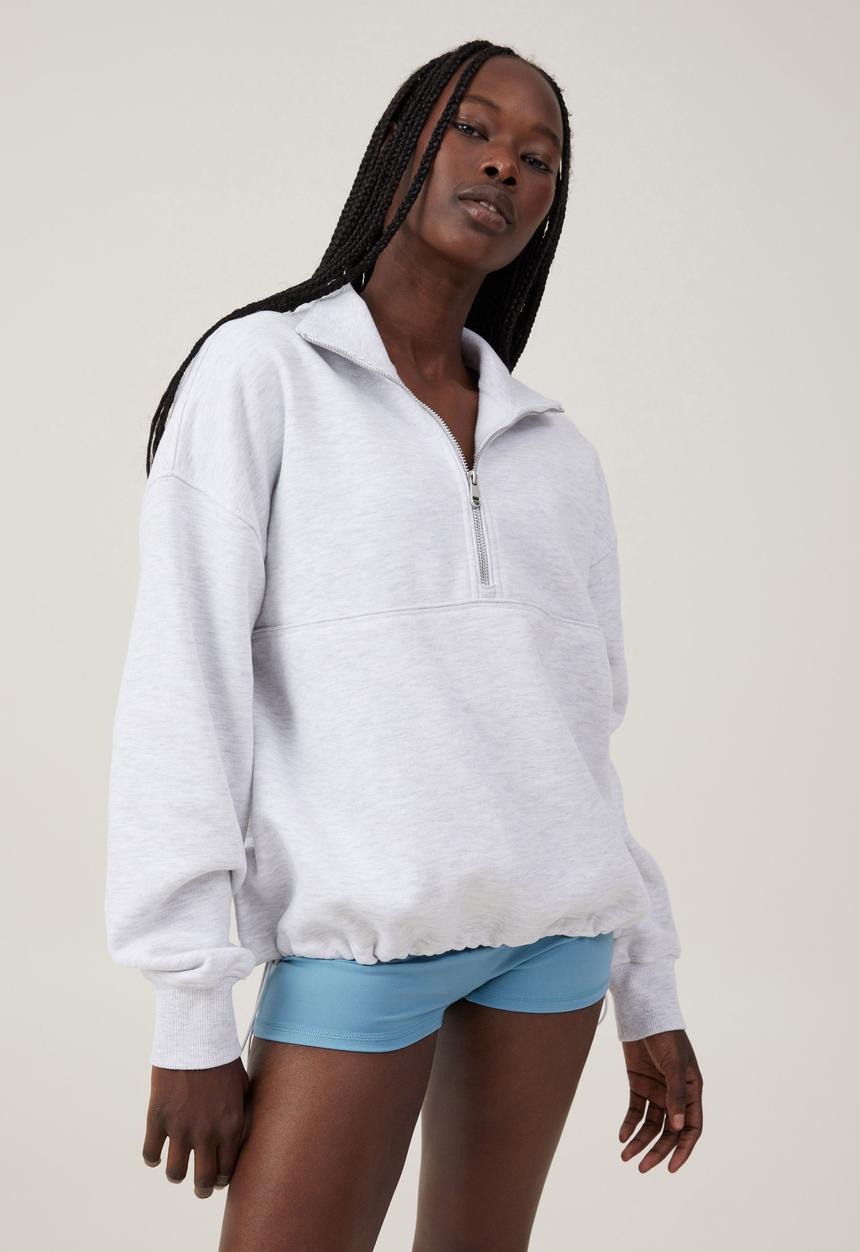 Cotton On - Plush Rib Half Zip Jumper - Cloudy Grey Marle
