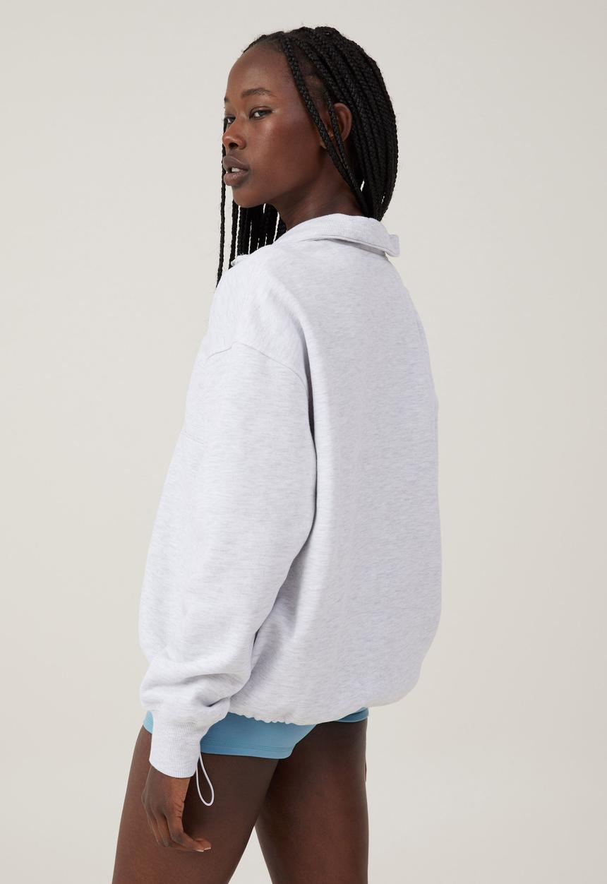 Cotton On - Plush Rib Half Zip Jumper - Cloudy Grey Marle