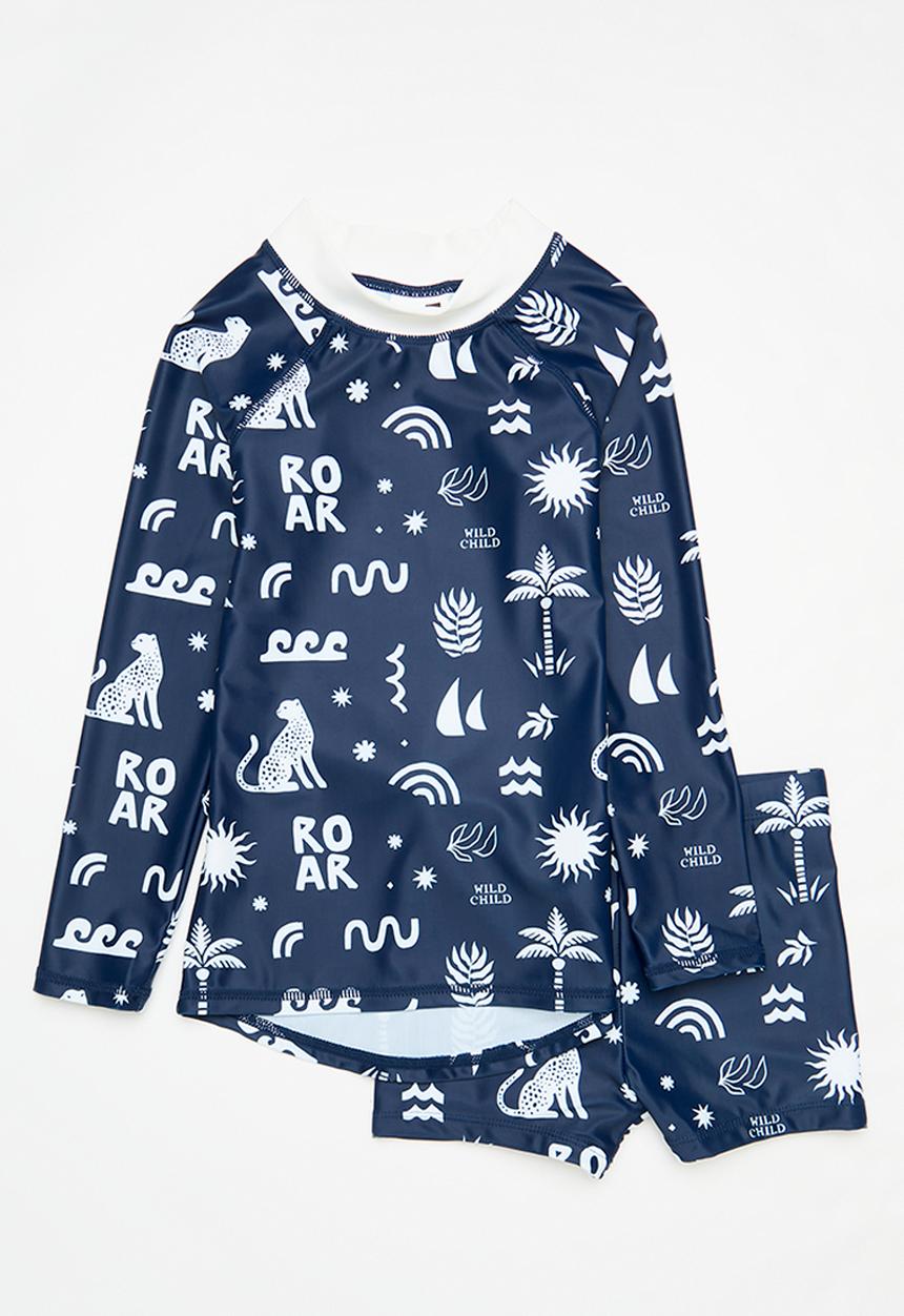 Cotton On - Flynn rash vest and billy boyleg trunk set - in the navy/roar