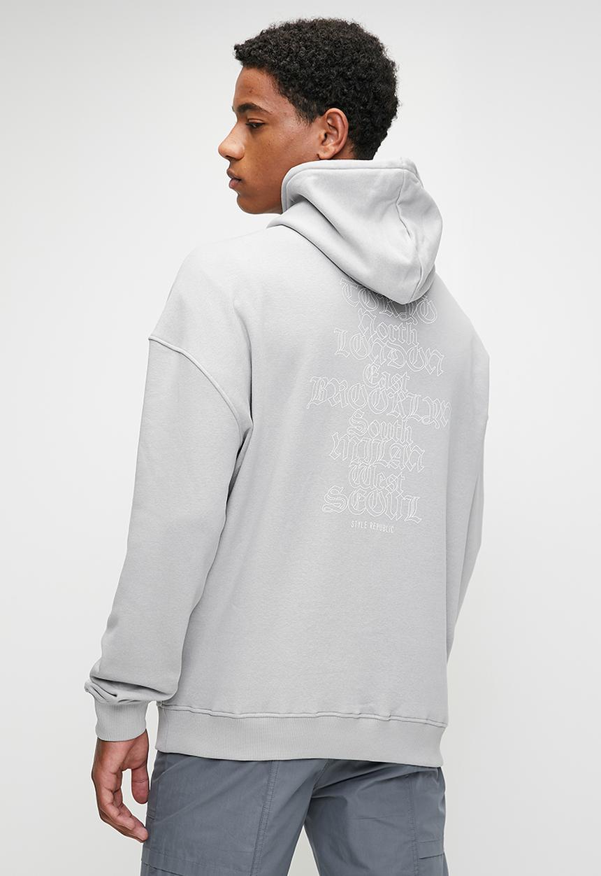 STYLE REPUBLIC - Oversize Fashion Print Pullover Hoodie - Grey