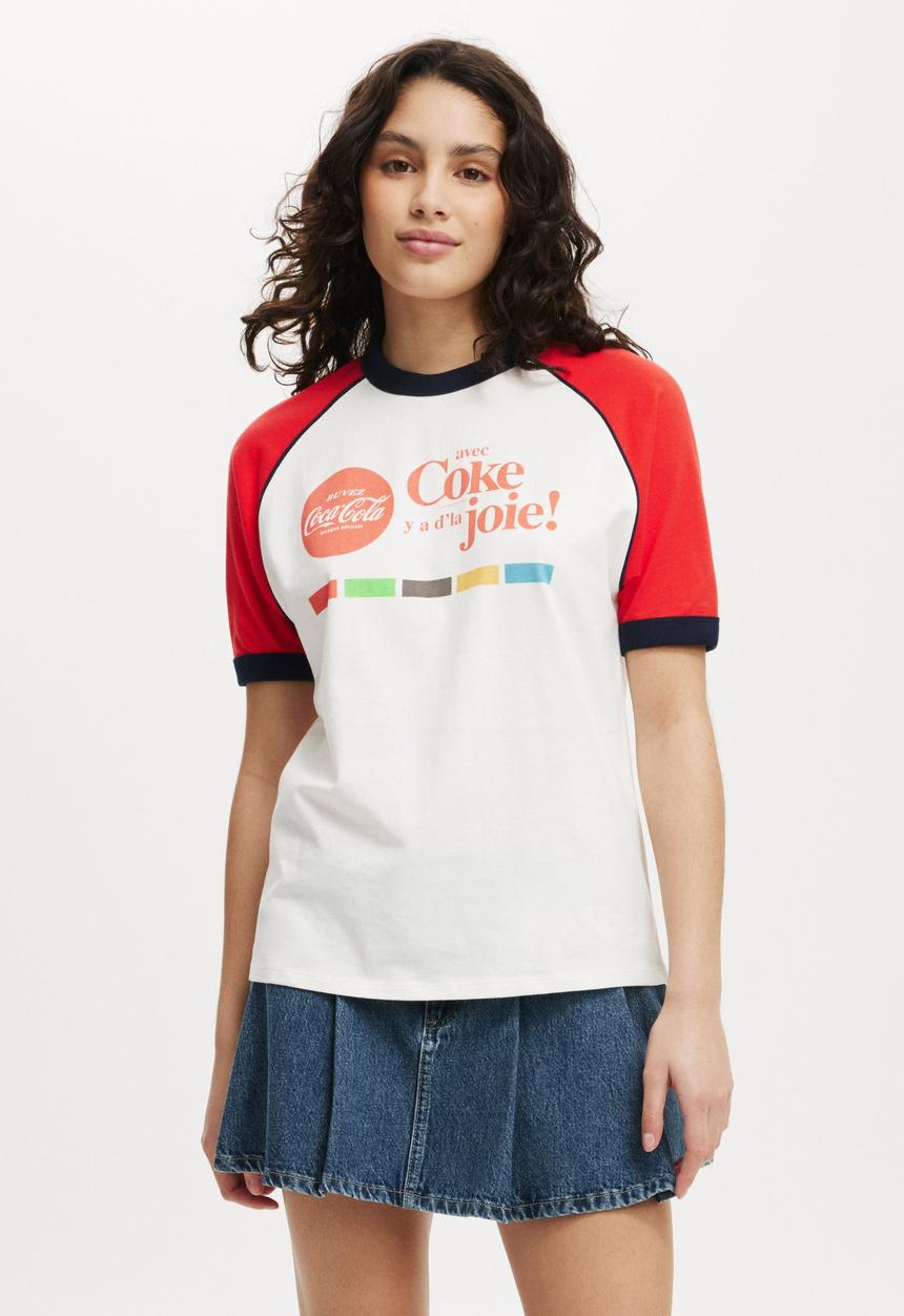 Cotton On - Regular Raglan Graphic Tee - Lcn Cok Coca Cola Coke Joie/Vintage White
