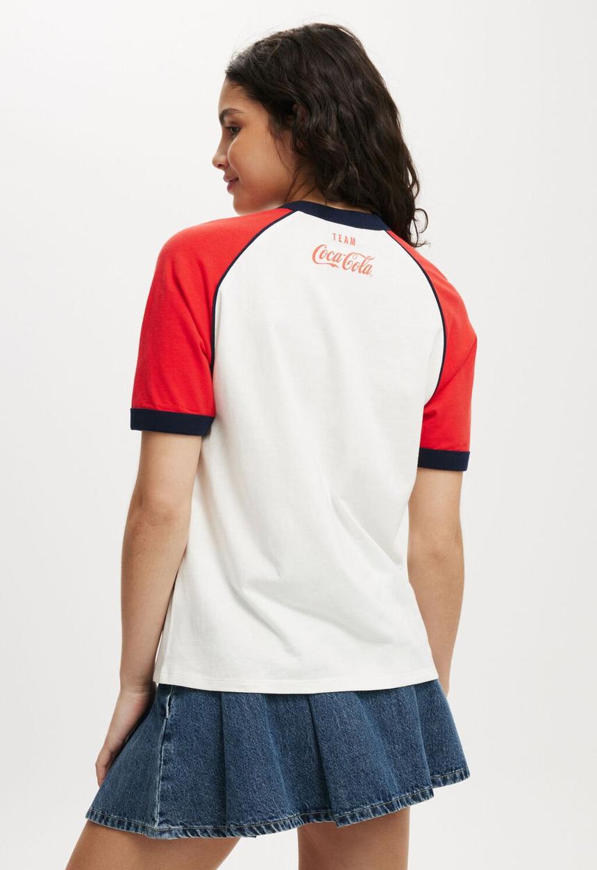 Cotton On - Regular Raglan Graphic Tee - Lcn Cok Coca Cola Coke Joie/Vintage White