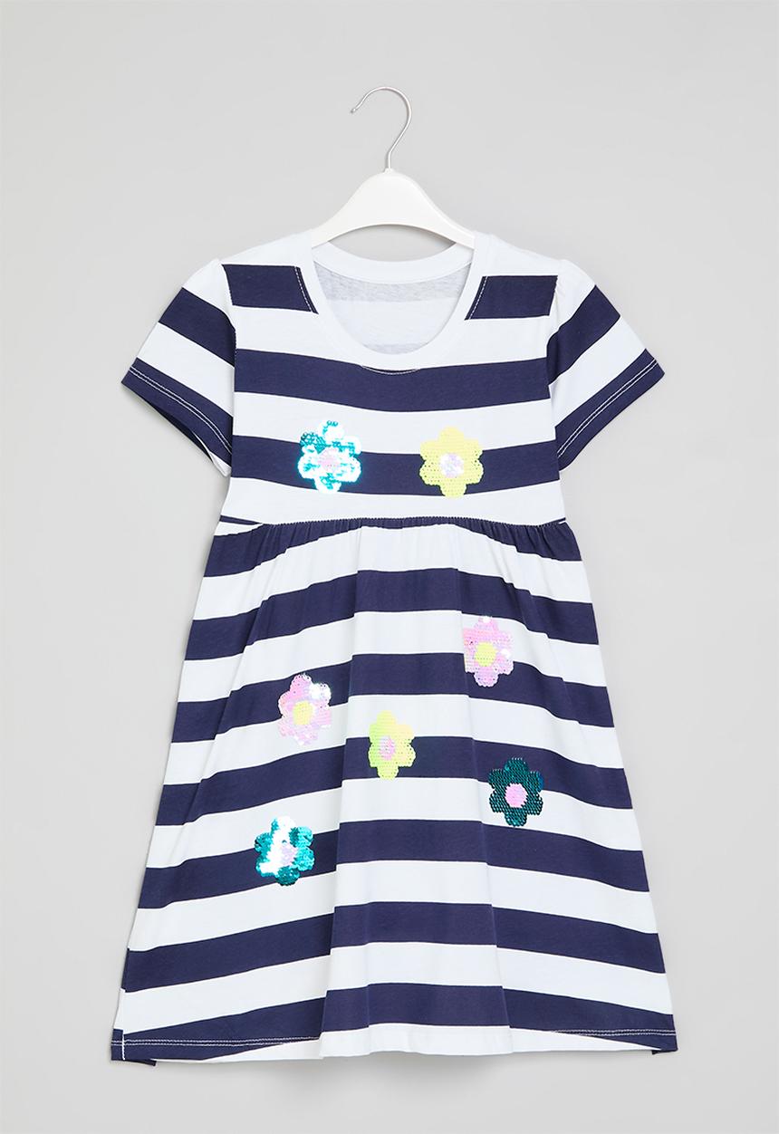 Pop Candy - Floral striped dress - blue & white