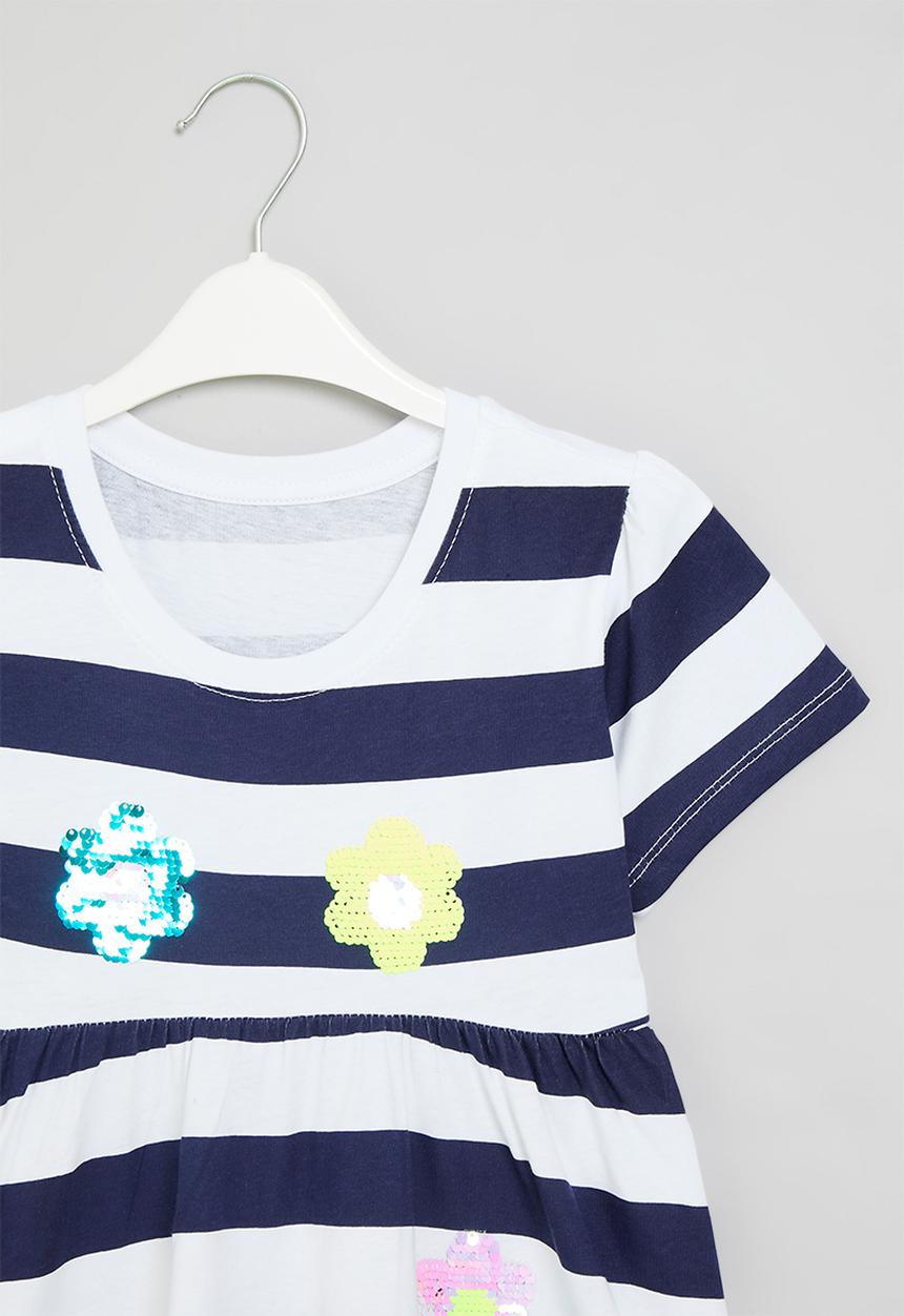 Pop Candy - Floral striped dress - blue & white