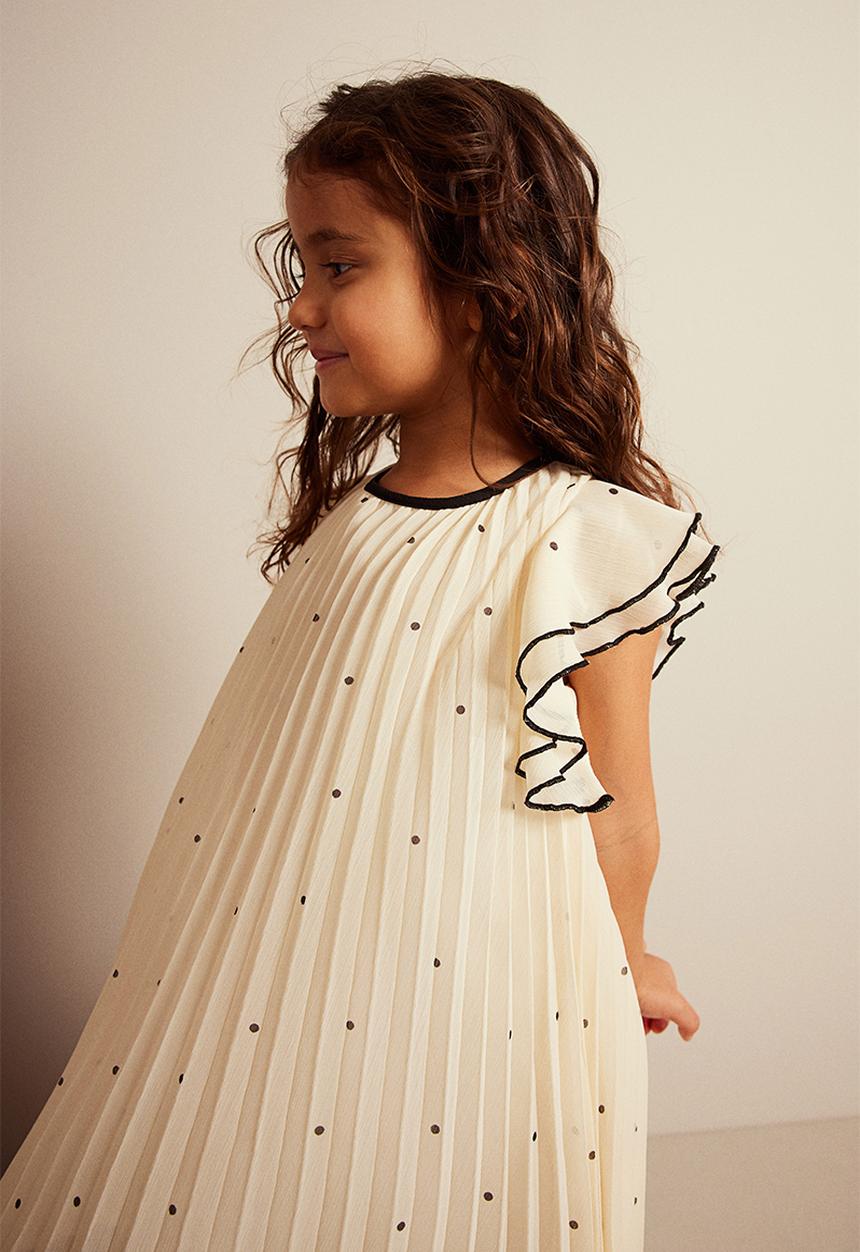 H&M - Pleated a-line dress - Cream dotted