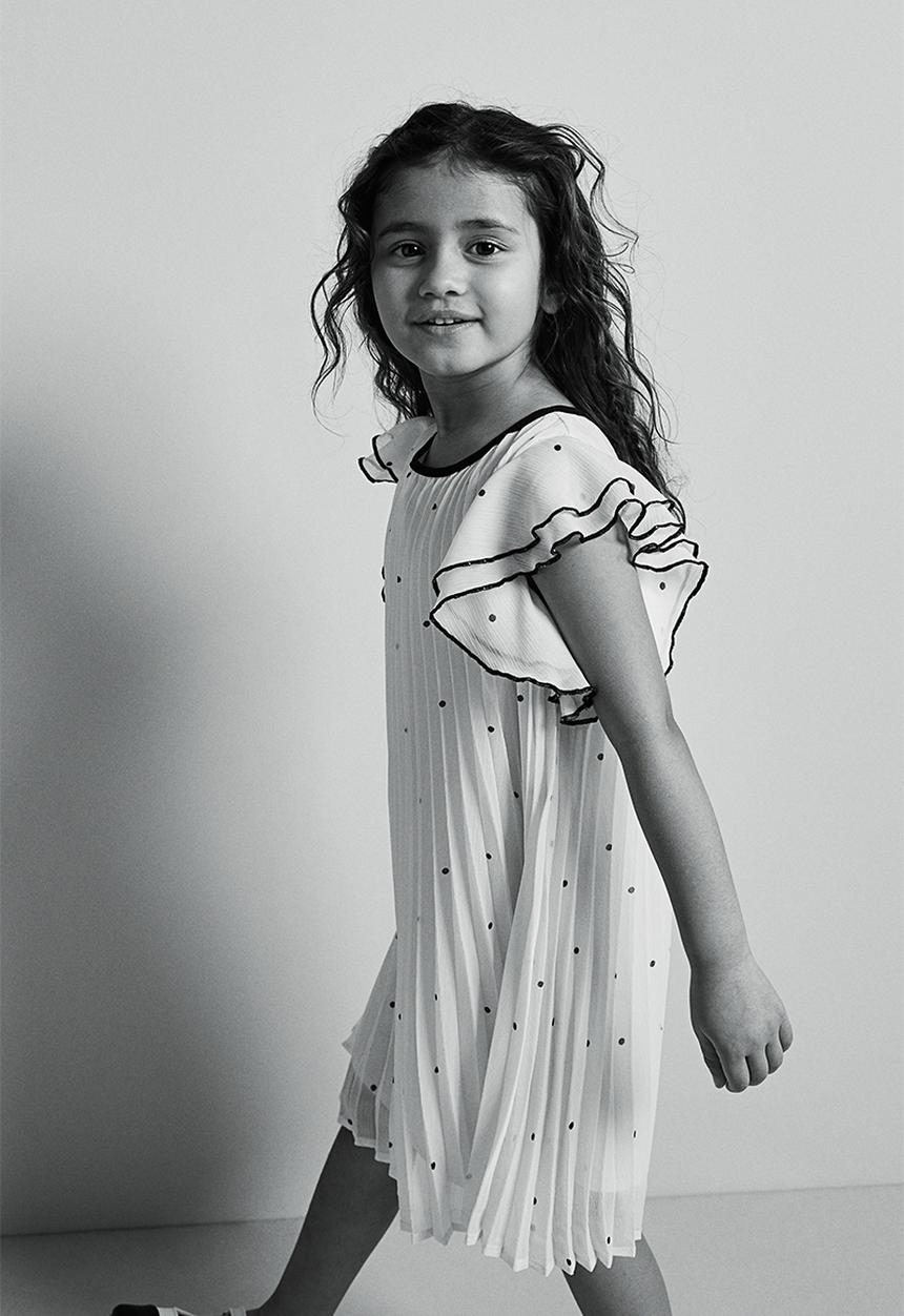 H&M - Pleated a-line dress - Cream dotted