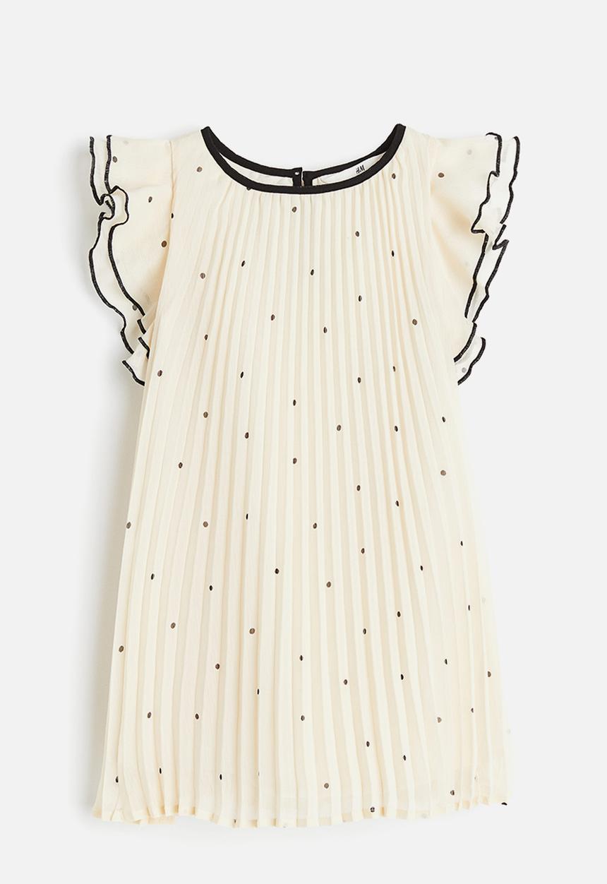 H&M - Pleated a-line dress - Cream dotted