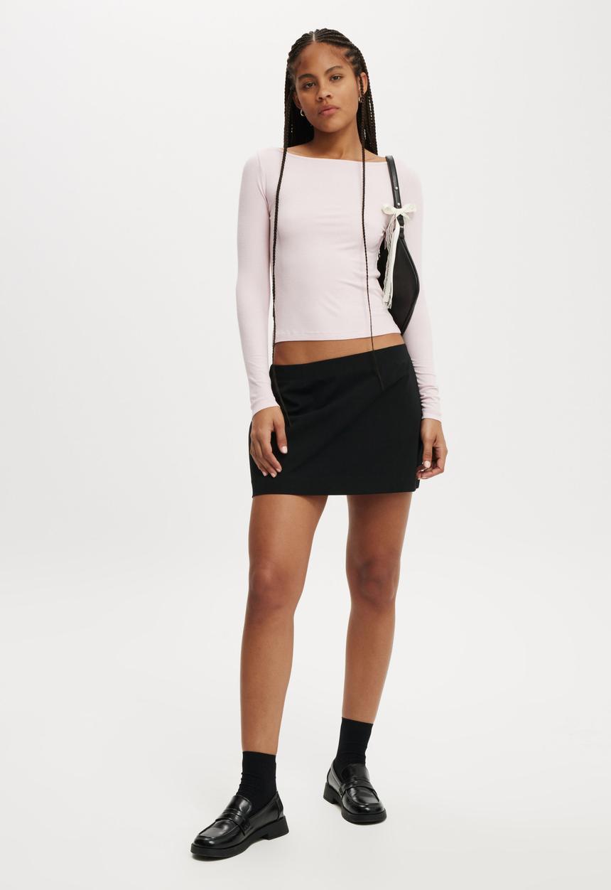 Cotton On - Staple Rib Boat Neck Long Sleeve Top - Soft Pink