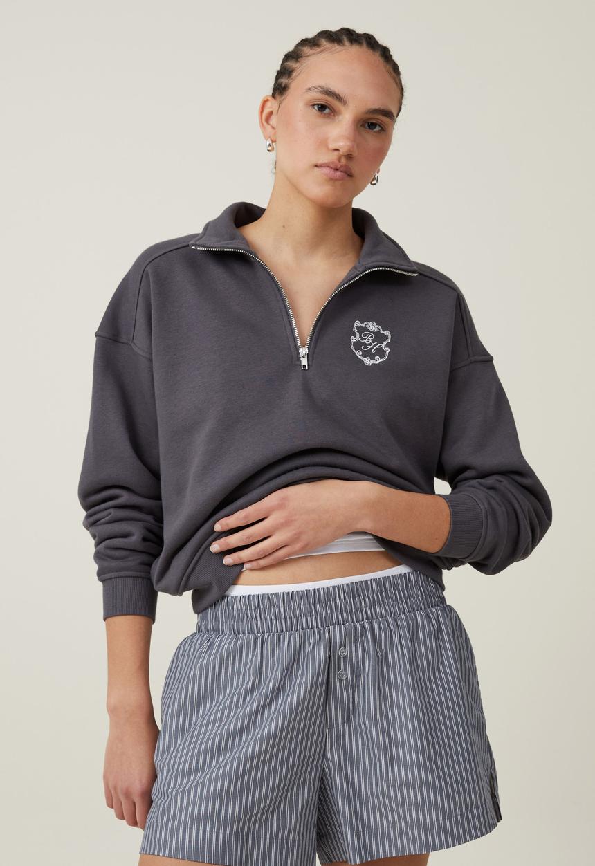 Cotton On - Classic Fleece Half Zip Sweatshirt - Bh/Faded Slate