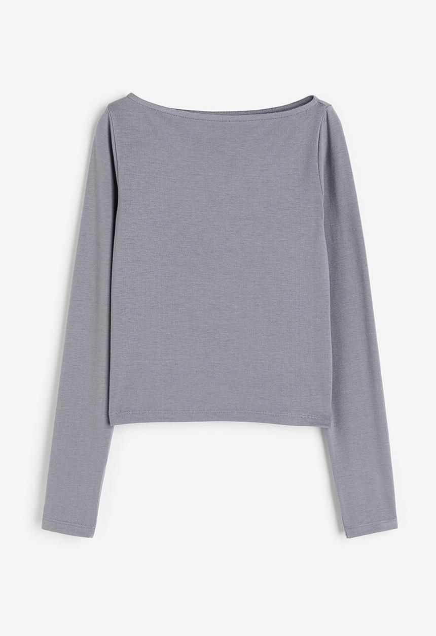 H&M - Boat-neck jersey top - grey
