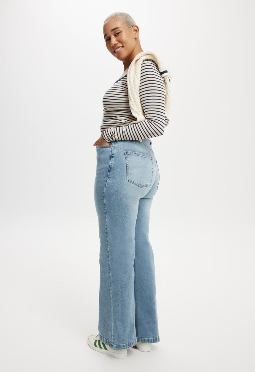Cotton On - Plus Curvy Stretch Wide Jean - Bells Blue