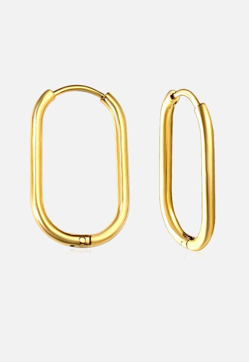 Zoe on Trend - Elongated oval hoop earring - gold