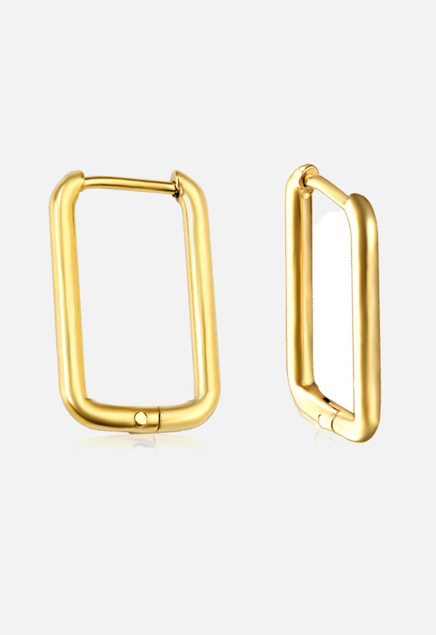 Zoe on Trend - Elongated rectangle hoop earring - gold