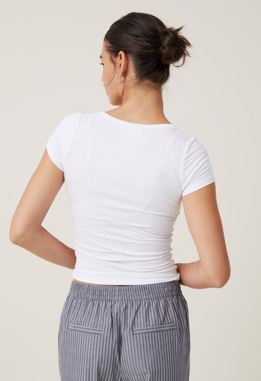 Cotton On - Staple Rib Scoop Neck Short Sleeve Top-White Ii