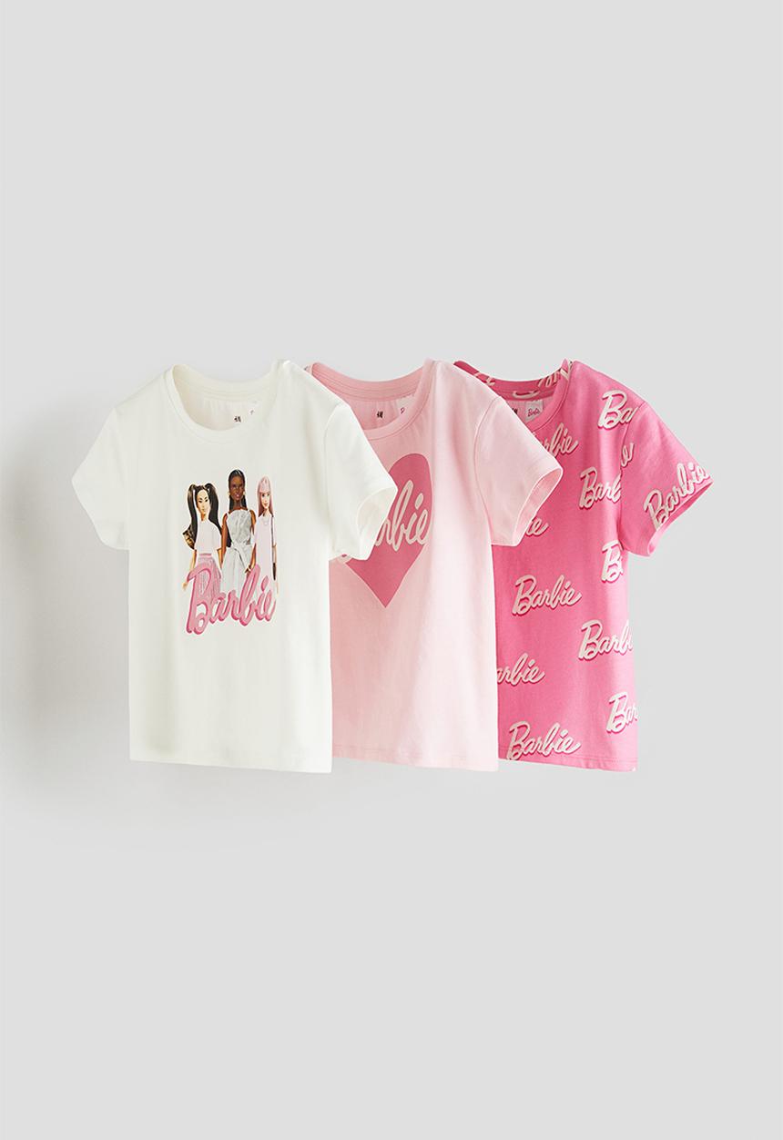 H&M - 3-Pack printed jersey tops - pink barbie