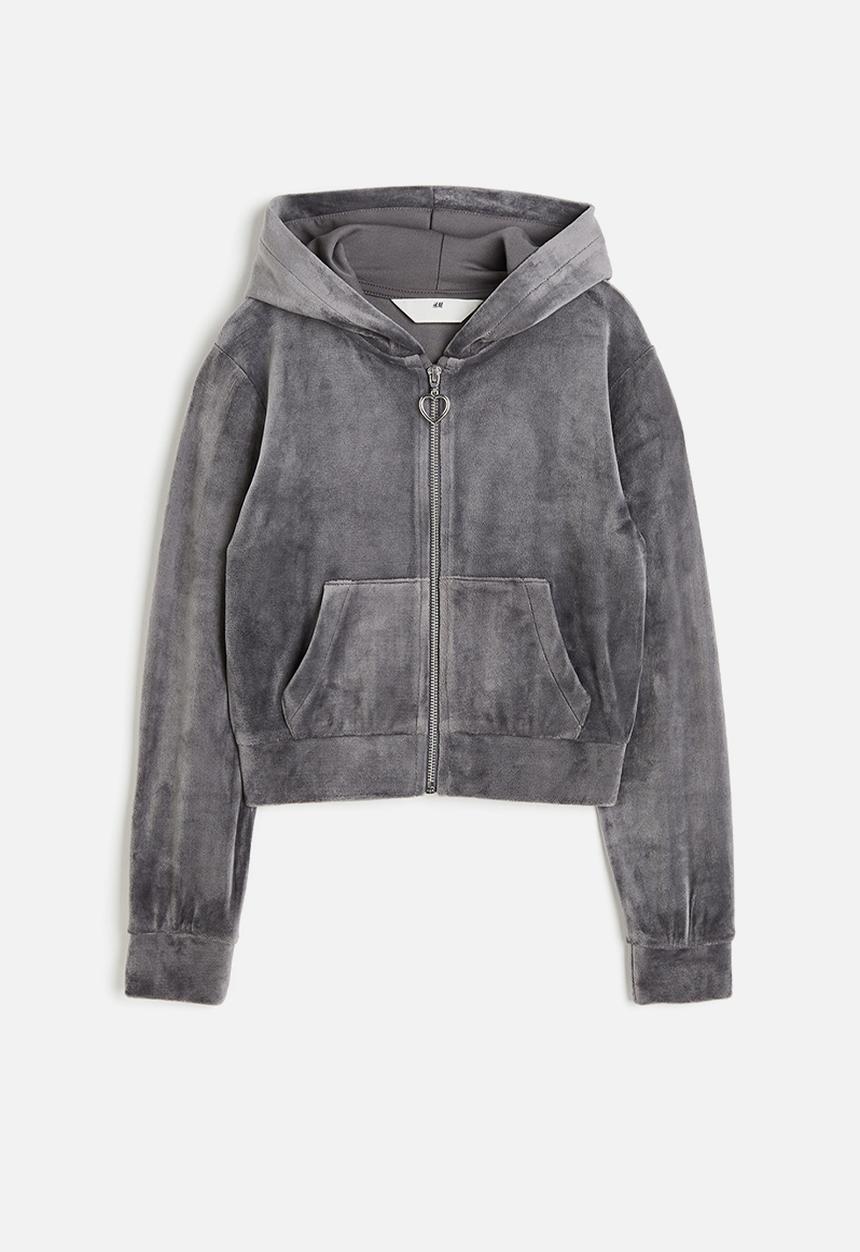 H&M - Velour zip-through hoodie - grey