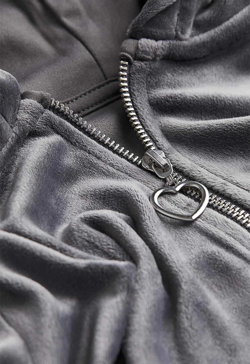 H&M - Velour zip-through hoodie - grey
