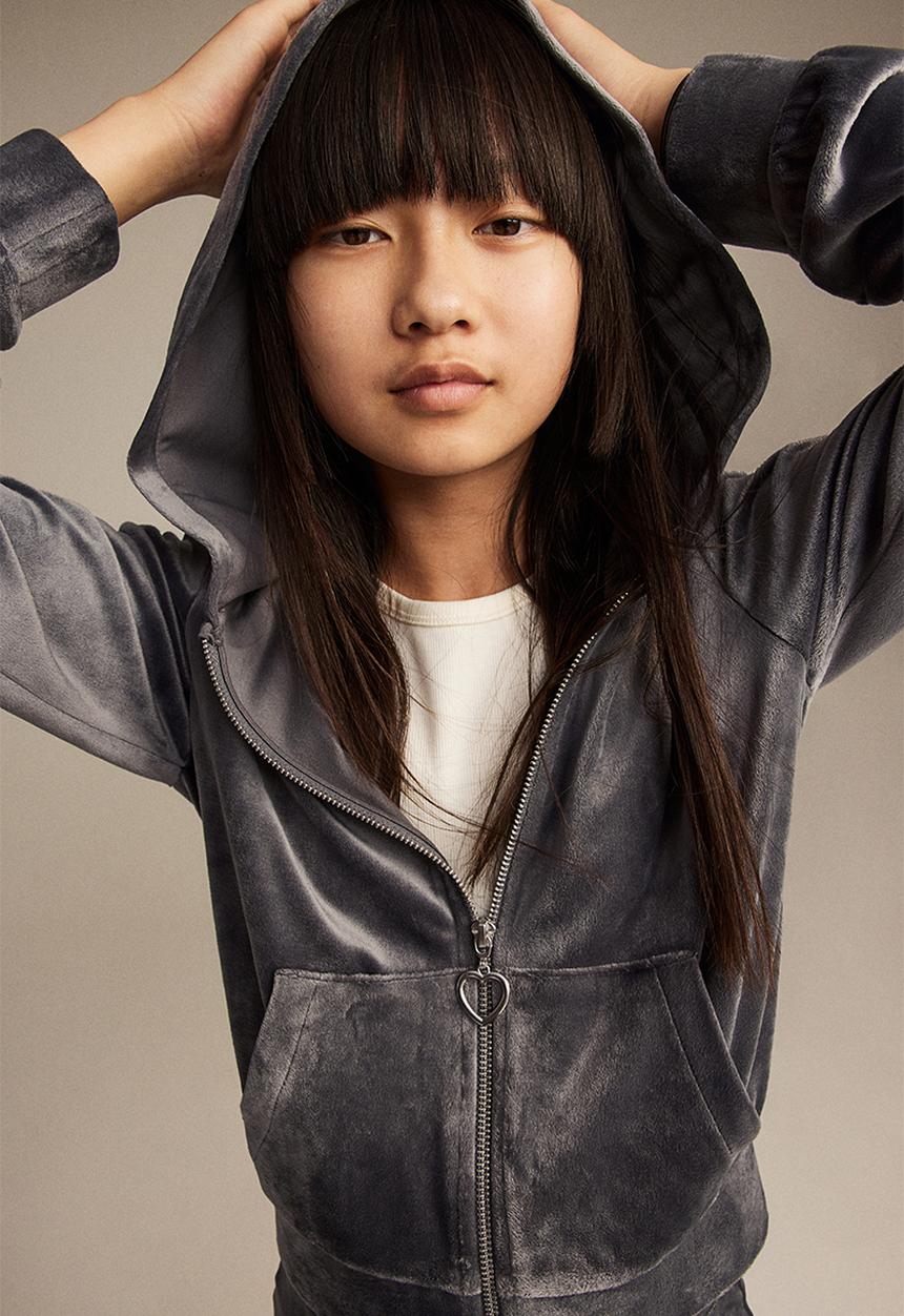 H&M - Velour zip-through hoodie - grey