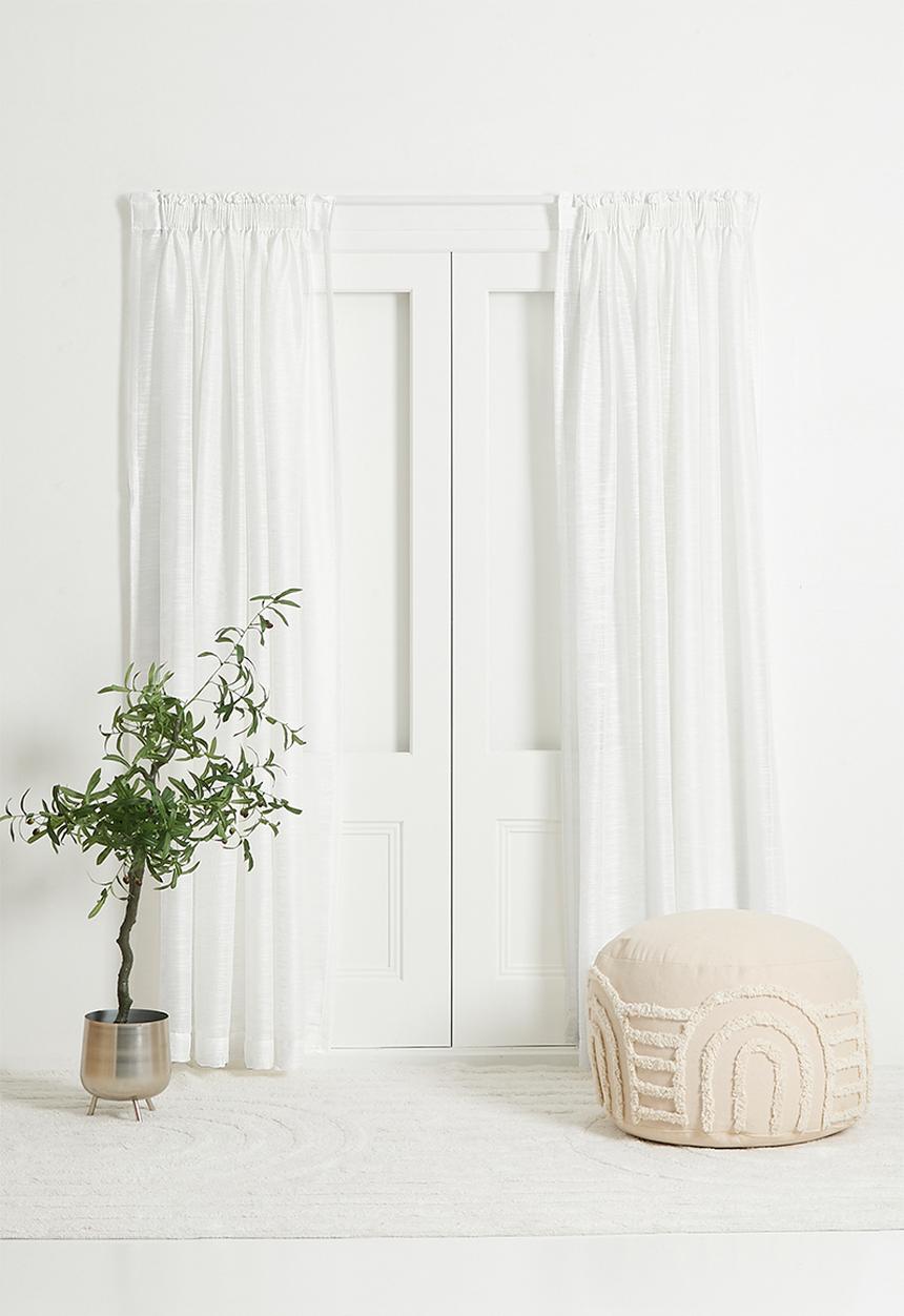 Sixth Floor - Turin Textured Sheer Taped Curtain - White