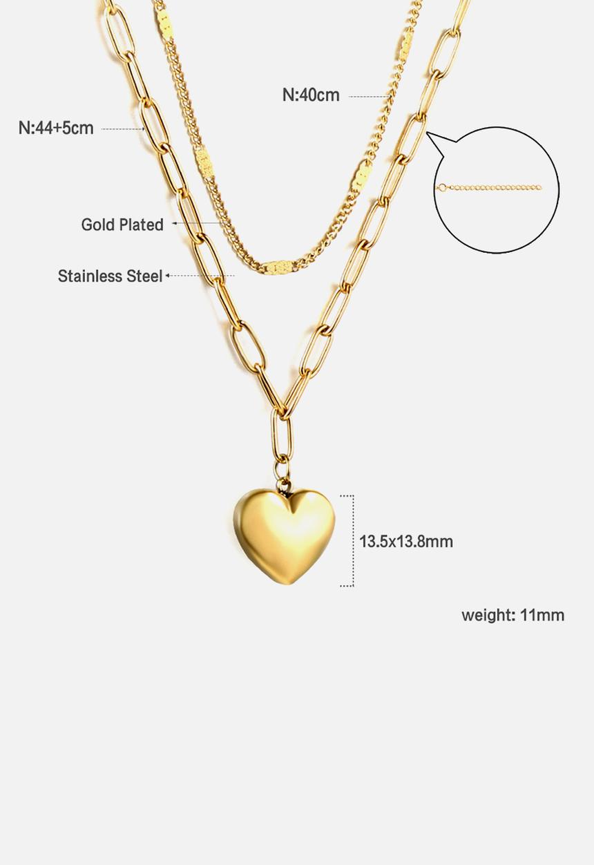 Zoe on Trend - Double-strand heart pendant necklace - gold