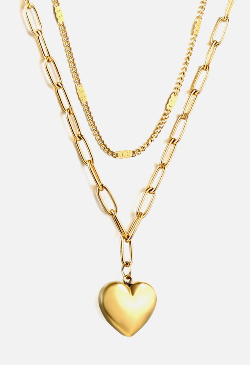 Zoe on Trend - Double-strand heart pendant necklace - gold