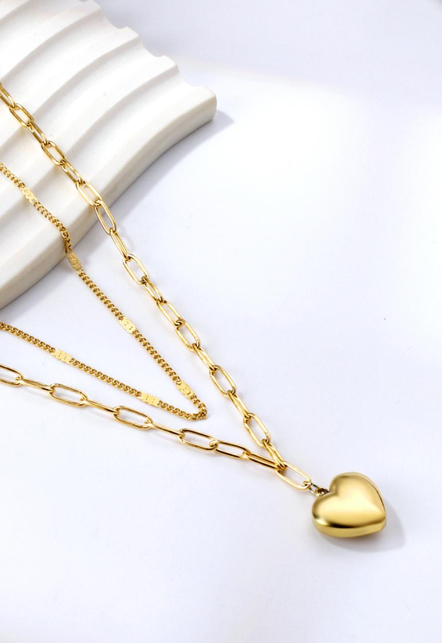 Zoe on Trend - Double-strand heart pendant necklace - gold