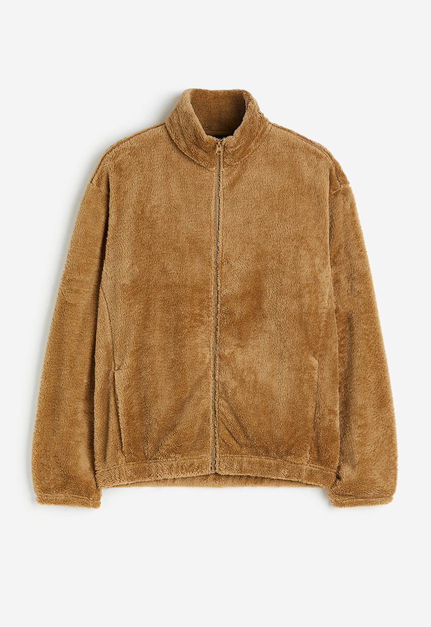 H&M - Loose fit zip-through teddy top - dark beige 