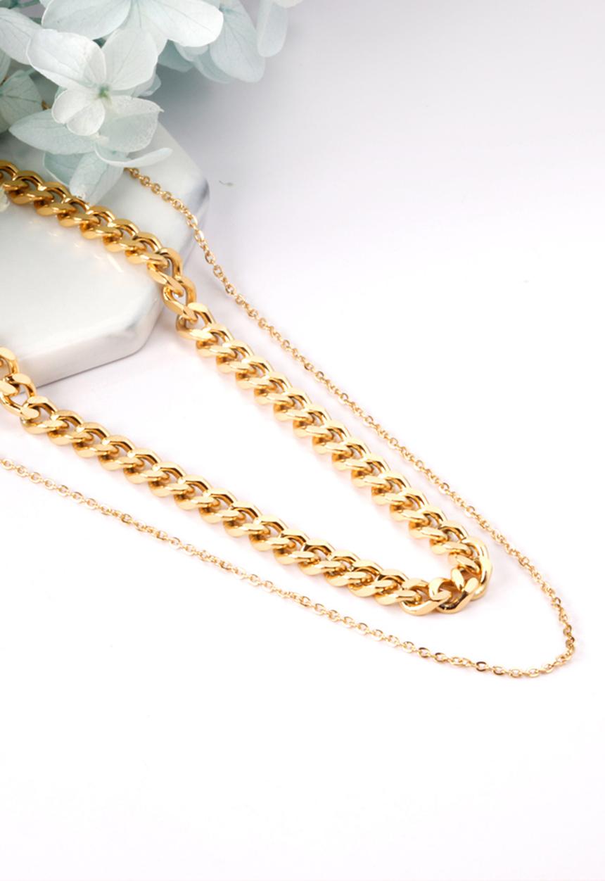 Zoe on Trend - Double strand chunky curb necklace - gold