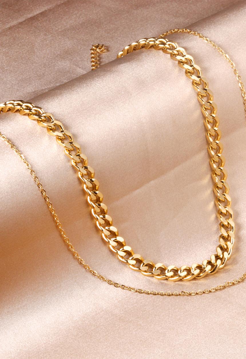 Zoe on Trend - Double strand chunky curb necklace - gold