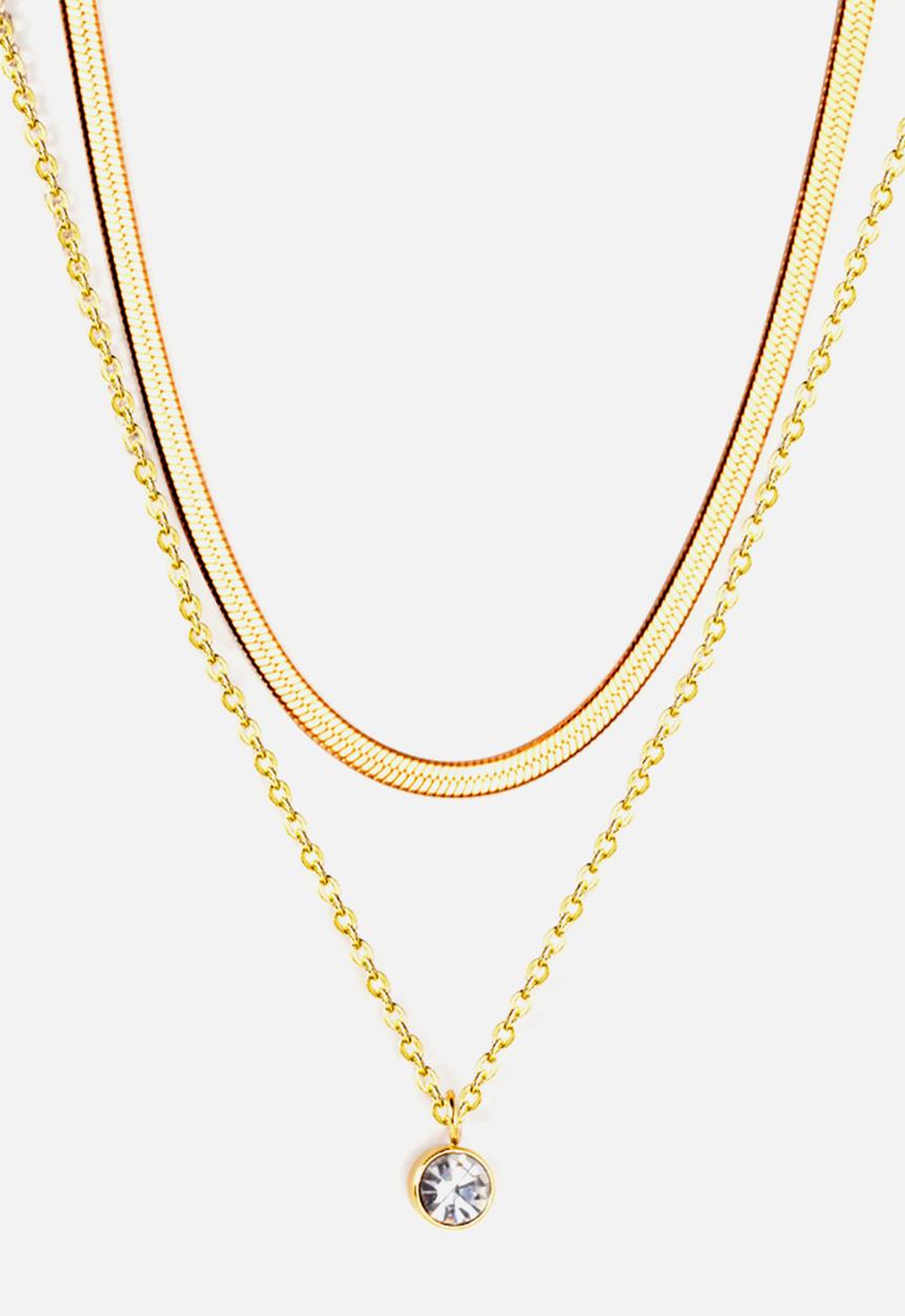 Zoe on Trend - Double strand snake and round drop pendant necklace - gold