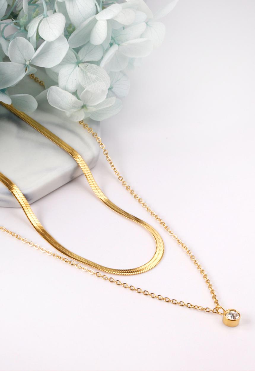 Zoe on Trend - Double strand snake and round drop pendant necklace - gold