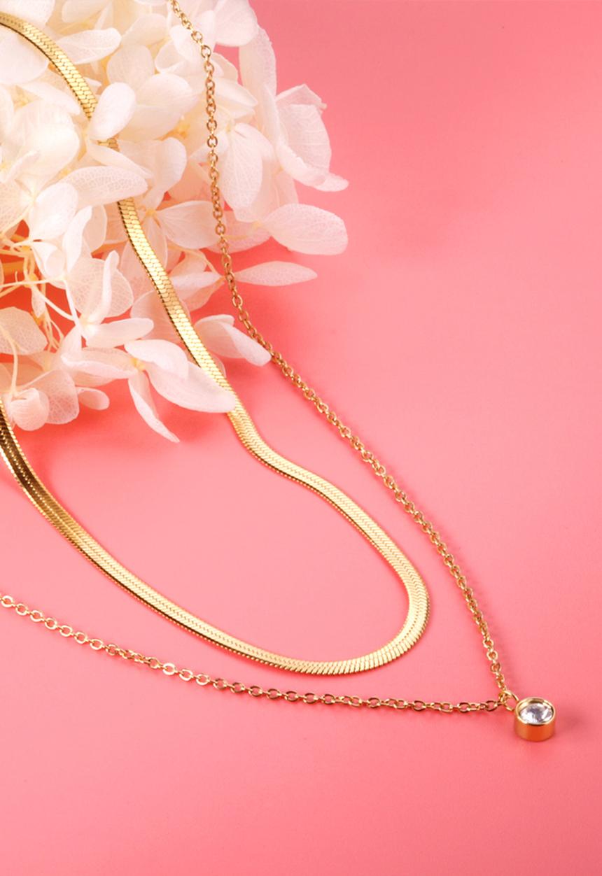 Zoe on Trend - Double strand snake and round drop pendant necklace - gold