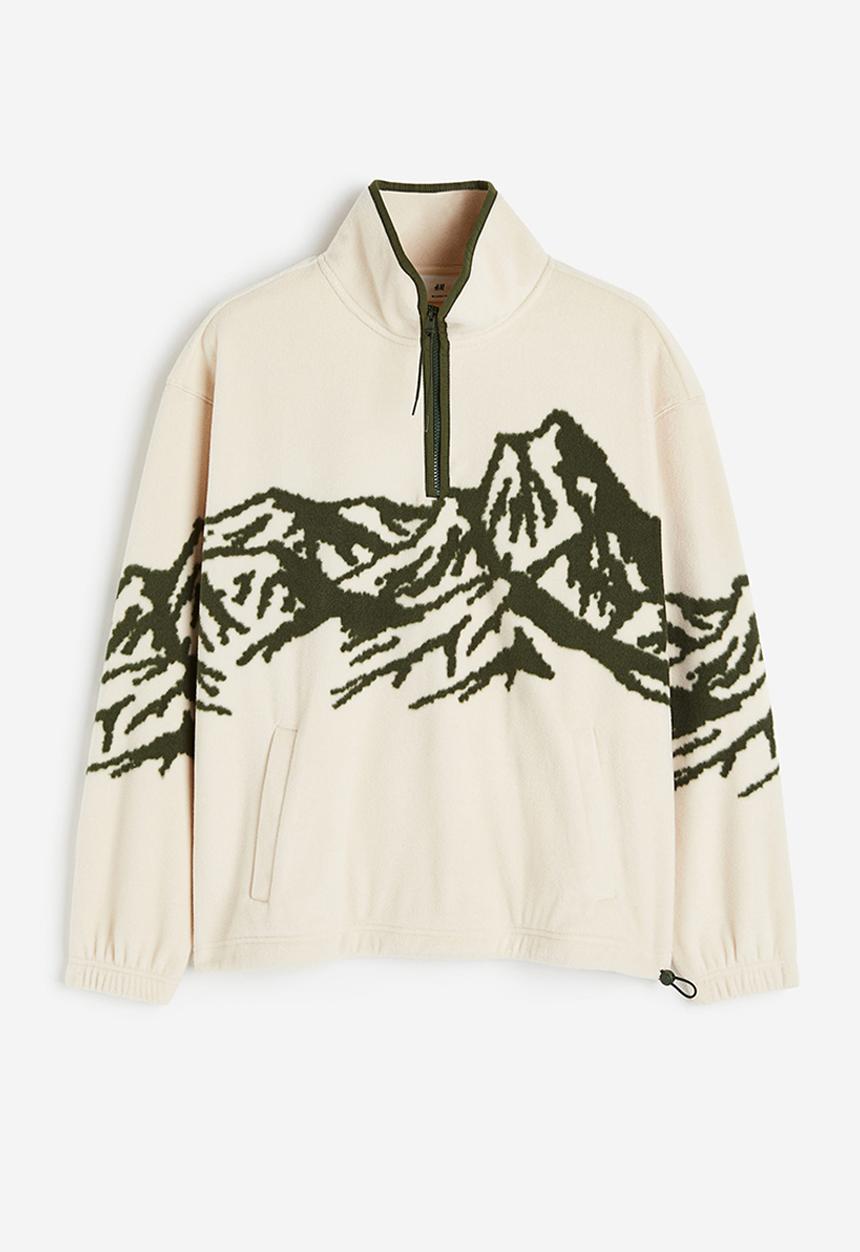 H&M - Loose fit zip-top fleece top - beige