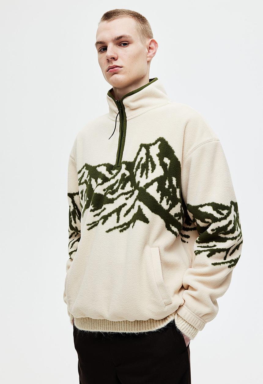 H&M - Loose fit zip-top fleece top - beige