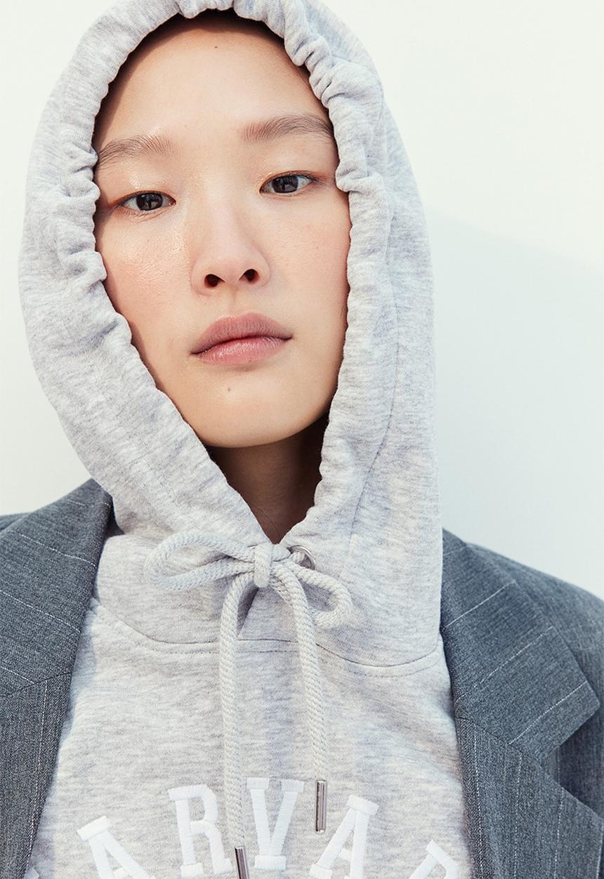 H&M - Motif-front hoodie - grey