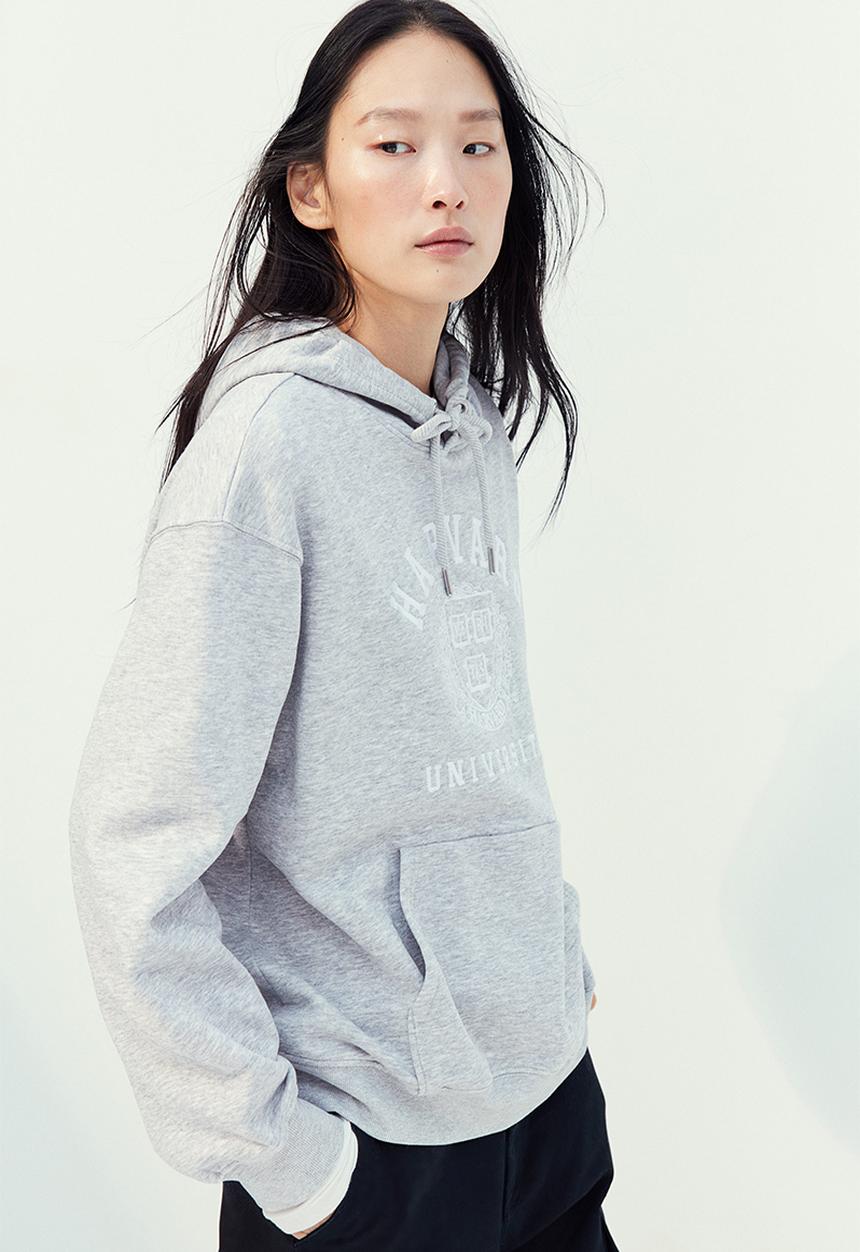 H&M - Motif-front hoodie - grey
