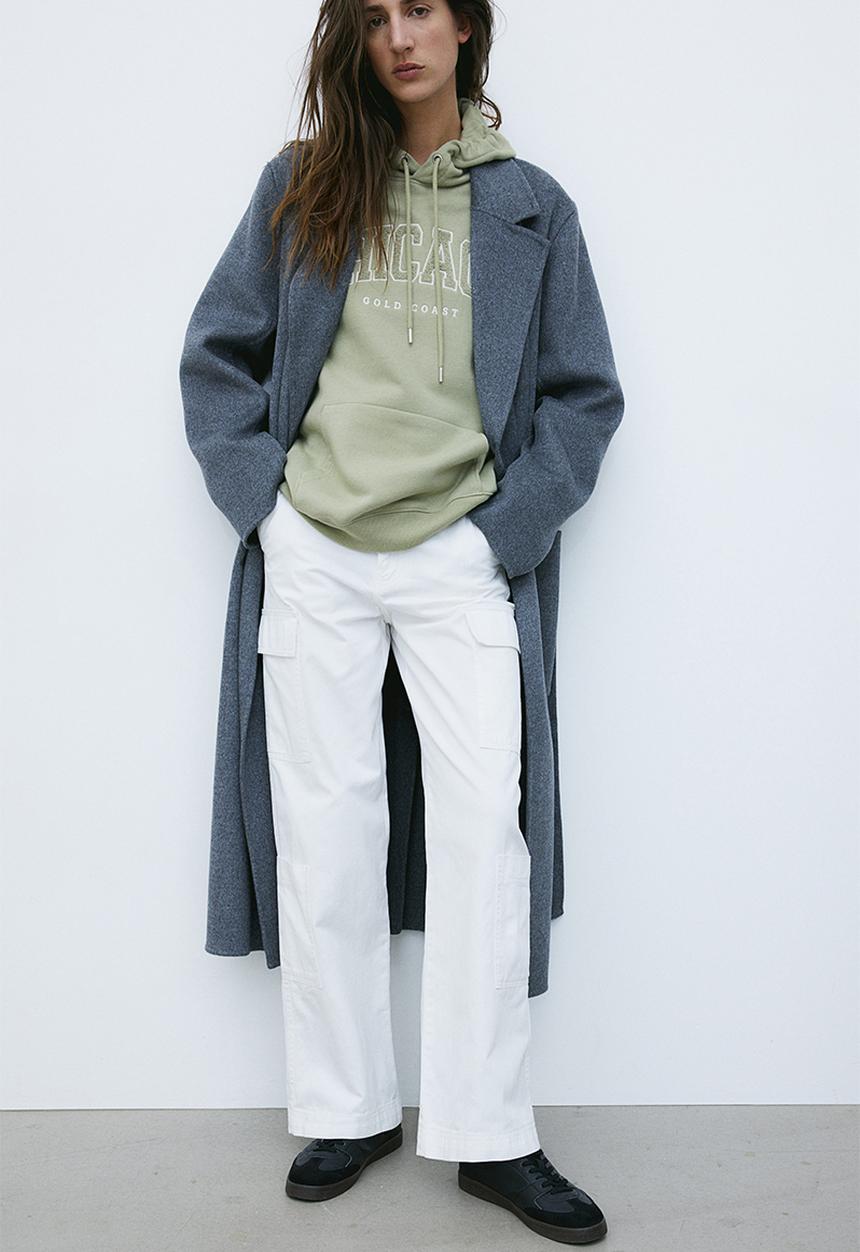 H&M - Text-motif hoodie - green