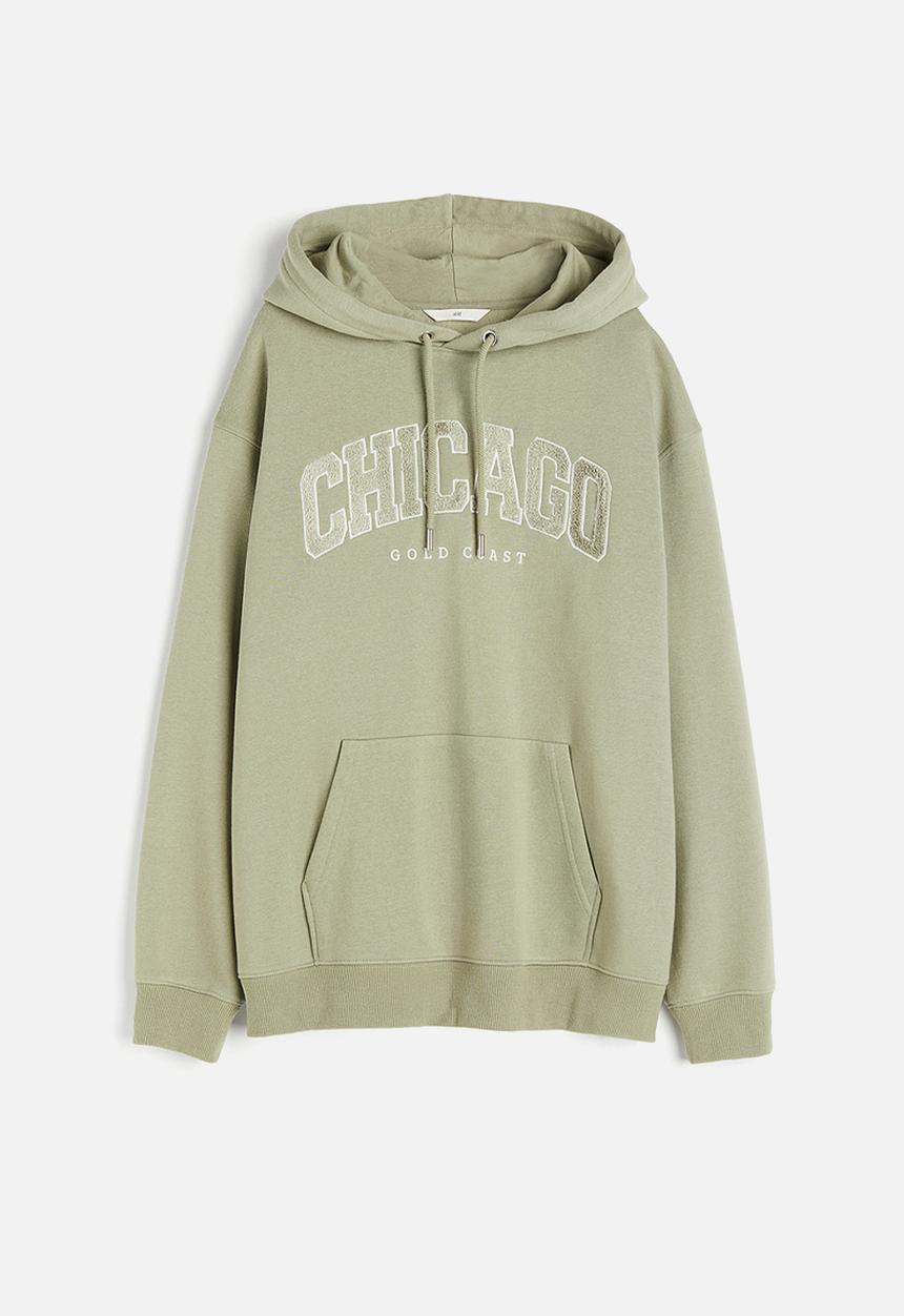 H&M - Text-motif hoodie - green