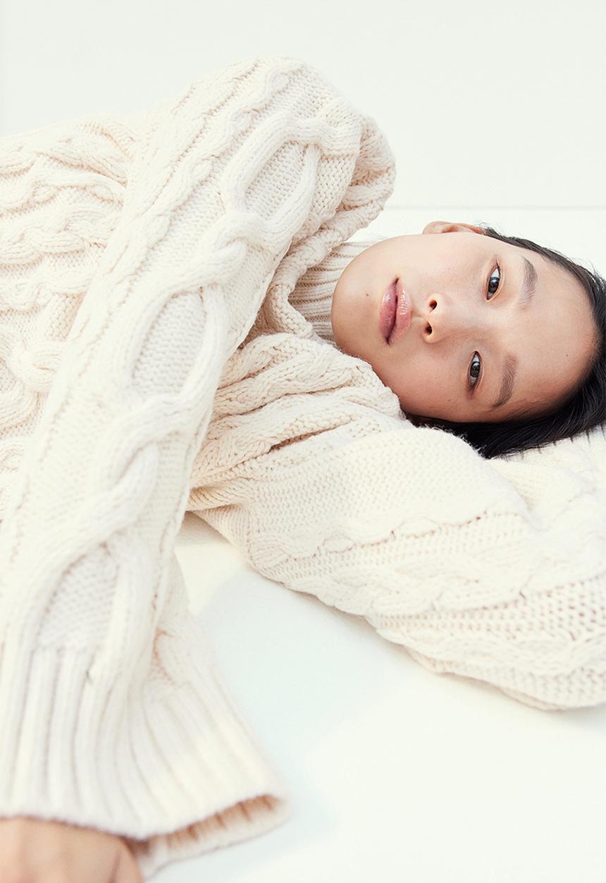 H&M - Cable-knit turtleneck jumper - cream
