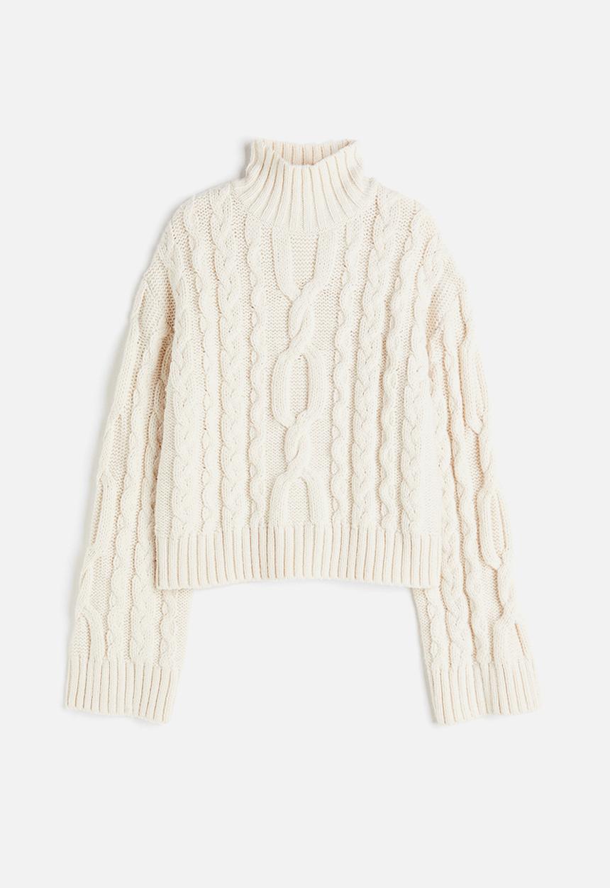 H&M - Cable-knit turtleneck jumper - cream