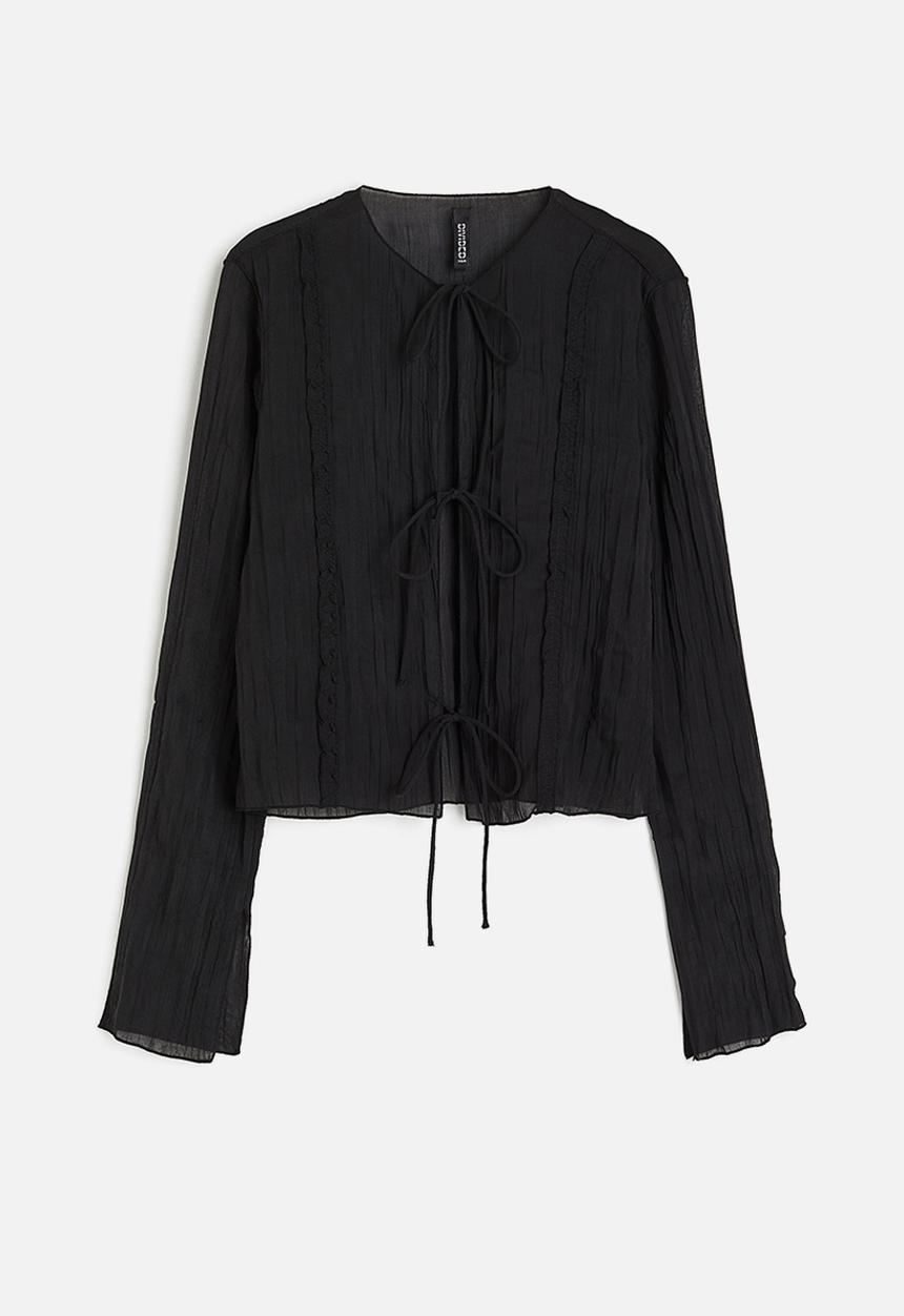 H&M - Sheer tie-front top - black
