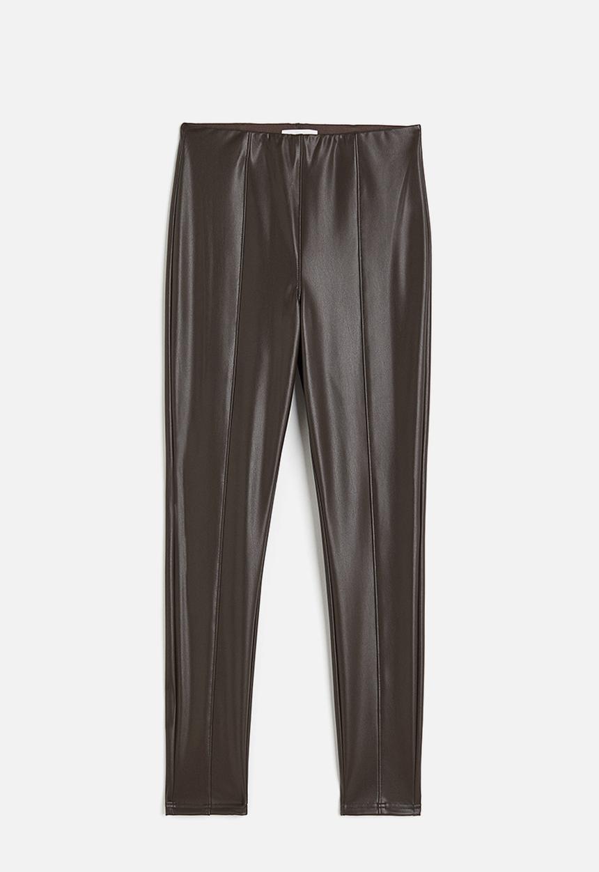 H&M - Coated crease-front leggings - brown