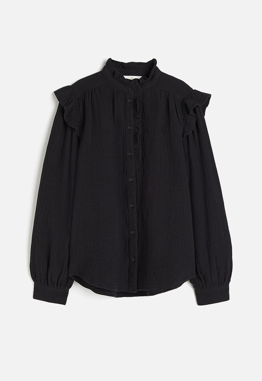 H&M - Frill-trimmed muslin blouse - black