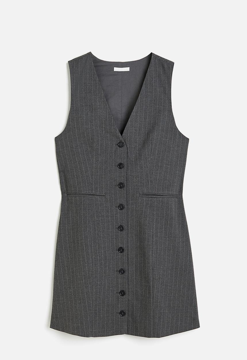 H&M - Button-front dress - dark grey/pinstriped