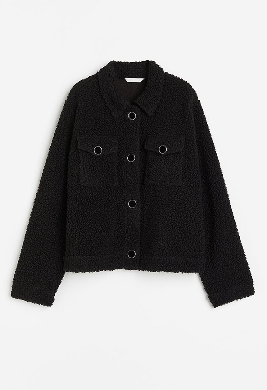 H&M - Collared teddy cardigan - black